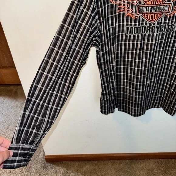 Harley-Davidson Mens Flames Embroidered Plaid Long Sleeve Size Large - Picture 6 of 8